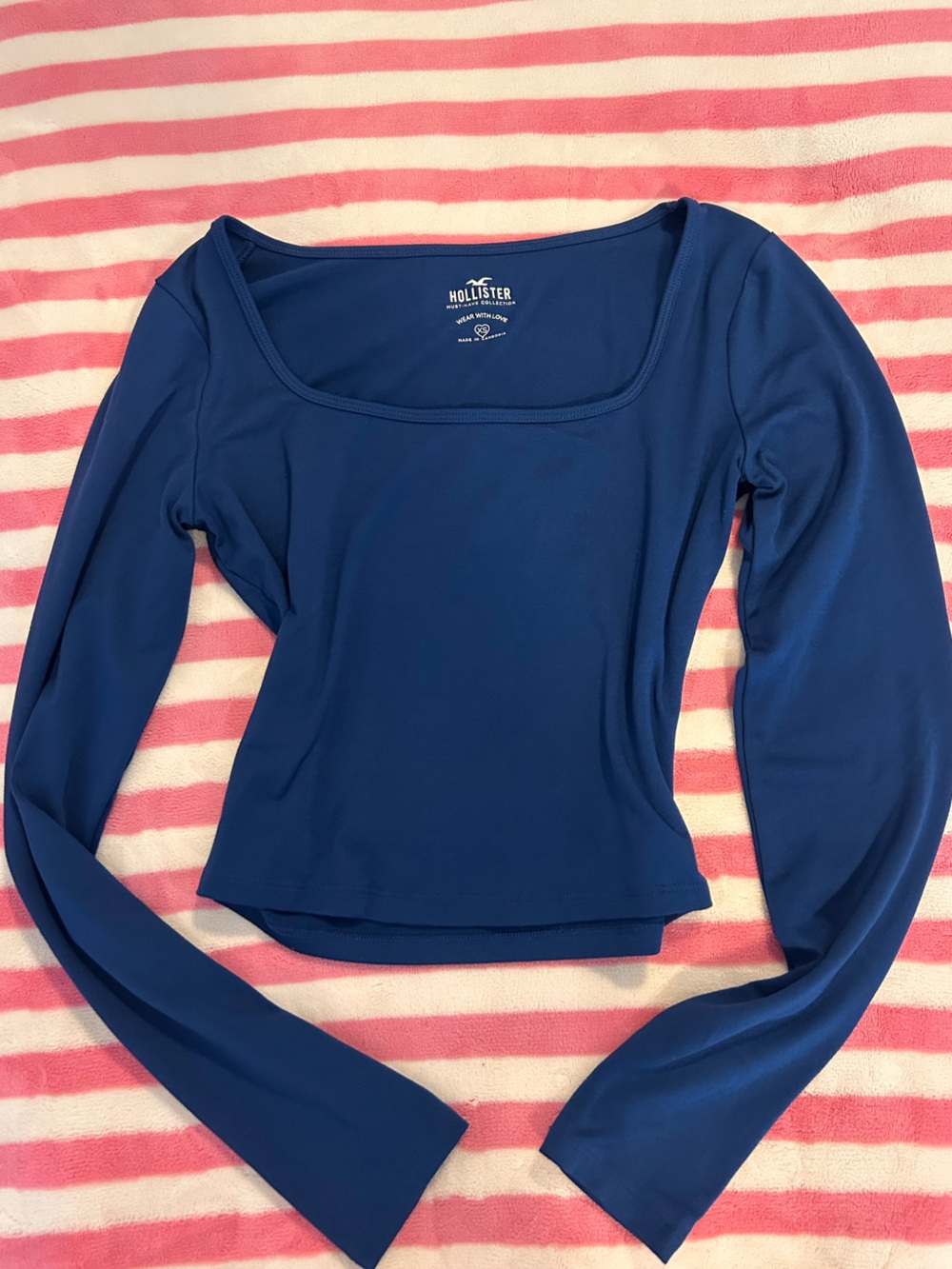 Hollister Blue Square Neck Long Sleeve Top